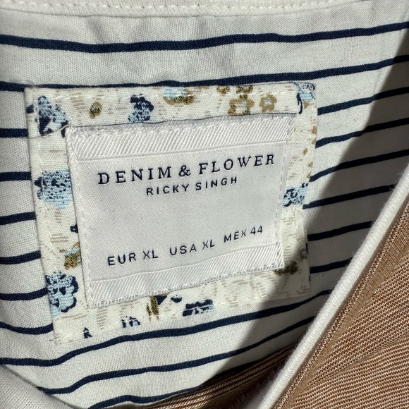 DENIM & FLOWER Light Brown Short Sleeve Tee, size XL - Picture 3 of 5